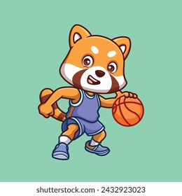 Basketball Red Panda Cute Cartoon Character Illustration