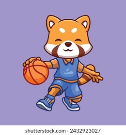 Basketball Red Panda Cute Cartoon Character Illustration