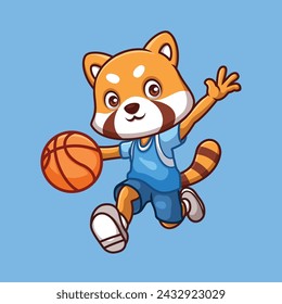 Basketball Red Panda Cute Cartoon Character Illustration