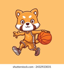 Basketball Red Panda Cute Cartoon Character Illustration