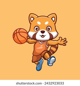 Basketball Red Panda Cute Cartoon Character Illustration