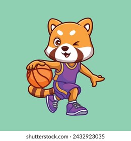 Basketball Red Panda Cute Cartoon Character Illustration