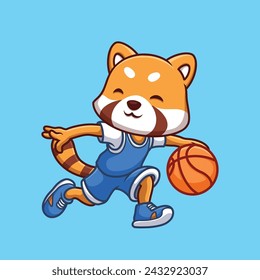 Basketball Red Panda Cute Cartoon Character Illustration