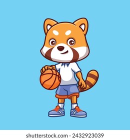 Basketball Red Panda Cute Cartoon Character Illustration