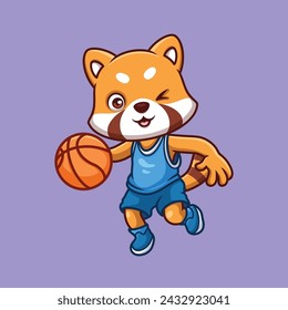 Basketball Red Panda Cute Cartoon Character Illustration