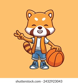 Basketball Red Panda Cute Cartoon Character Illustration