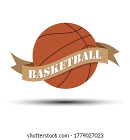 basketball with a ribbon and lettering. Vector illustration for an icon, sticker, sticker or logo isolated on a white background
