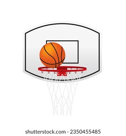 Basketball ring with ball isolated on white background. Basketball banner, poster template. Vector illustration