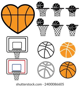 Basketball and ring with ball . Basketball line art. Vector illustration