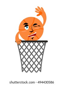 Basketball and ring. Game accessories. Hit in net. Emotions ball
