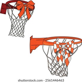 Basketball Ring Hoop with Bow Coquette. Art and Illustration