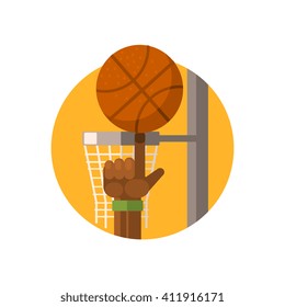 Basketball Round Sticker In Minimalistic Bright Colorful Flat Vector Design Isolated On White Background