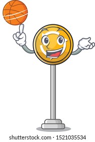 With basketball roundabout ahead on the roadside character