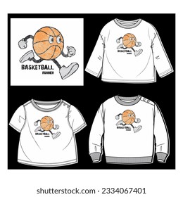 BASKETBALL RUNNER DESIGN WITH VARIOUS MOCK UP BABY BOYS FULL SLEEVE T SHIRT,CREW NECK T SHIRT, SWEATSHIRT TYPES VECTOR ILLUSTRATION