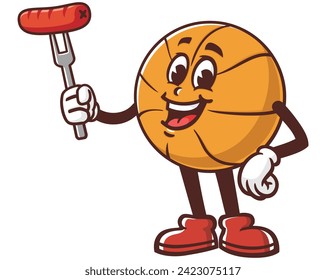 Basketball with sausage cartoon mascot illustration character vector clip art hand drawn