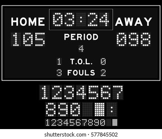 Basketball Score Board With White Square Led On Black Background