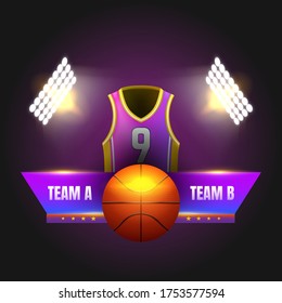 Basketball scoreboard with stadium lights and shirt