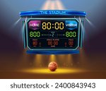 basketball scoreboard stadium spotlight and scoreboard background with glitter light vector illustration. You can change number of score easily.