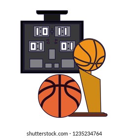 Basketball scoring and ball with trophy cup