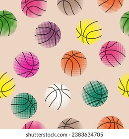 Basketball seamless pattern with colorful balls. Modern illustration for flyers, banners, web and print. Sport, team play concept. Vector flat modern illustration isolated. 