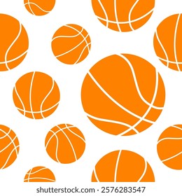 Basketball seamless pattern design. Orange ball illustration.