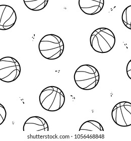 Basketball Seamless Pattern Hand Drawing Doodle Line Isolated On White Background