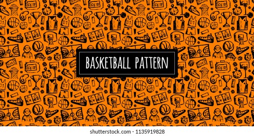 Basketball seamless pattern, sketch for your design