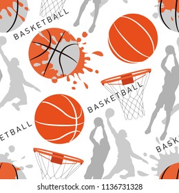 Basketball Seamless Pattern. Sports Background. Creative Grunge Design Of Sport. Sport Printing Design. Basketball Vector