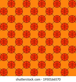 Basketball seamless pattern. Tile with a grid of overlapping lines and balls. Vector orange and red geometric texture. Sports printable design for the fabric, wallpaper and decorative covering.