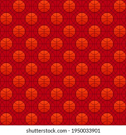 Basketball nahtlose Textur. Geometrisches Muster in Vektorroten. Gespeichertes Glas mit einem Gitter überlappender gekrümmter Linien und Kreise. Sportmodedrucke für Stoff, Tapete und Dekoration.