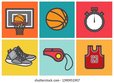 Basketball set icon. Flat design.