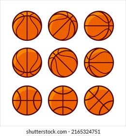 Basketball set. Orange ball with texture and shadow. Vector illustration, isolated elements on white background