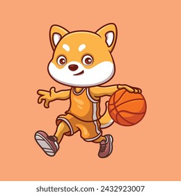 Basketball Shiba Inu Cute Cartoon Character Illustration