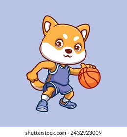 Basketball Shiba Inu Cute Cartoon Character Illustration