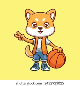 Basketball Shiba Inu Cute Cartoon Character Illustration