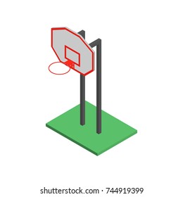 Basketball shield with a basket, isolated on white background. Element for the design of playgrounds and sports objects. Flat 3d isometric style, vector illustration.