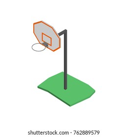Basketball shield with a basket, isolated on white background. Element for the design of playgrounds and sports objects. Flat 3d isometric style, vector illustration.