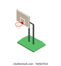 Basketball shield with a basket, isolated on white background. Element for the design of playgrounds and sports objects. Flat 3d isometric style, vector illustration.
