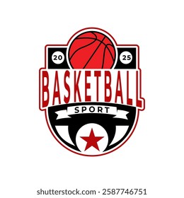 Basketball shield logo. Team basket logo inspirations. Basketball sport club logo design template