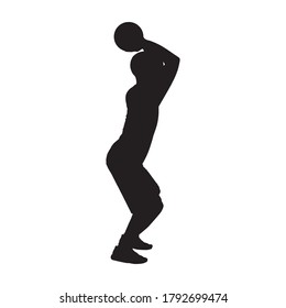  Basketball shooting technique. Young man athlete, professional basketball player silhouette shooting ball, vector illustration. Sport and healthy lifestyle.