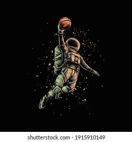 ilustración vectorial de baloncesto con astronauta