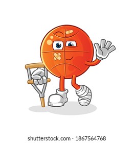 basketball sick with limping stick character. cartoon mascot vector