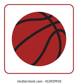 Basketball sign. Basket ball icon. Orange color silhouette, isolated on white background. Sport equipment. Symbol game, team, fitness or competition, play, activity. Design element Vector Illustration