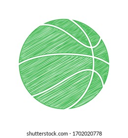 Basketball sign. Green scribble Icon with solid contour on white background. Illustration.