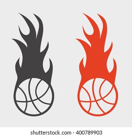 Basketball sign or icon with ball and fire flame. 