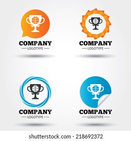Basketball sign icon. Sport symbol. Winner award cup. Business abstract circle logos. Icon in speech bubble, wreath. Vector