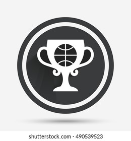 Basketball sign icon. Sport symbol. Winner award cup. Circle flat button with shadow and border. Vector