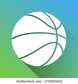 Basketball sign. White Icon with gray dropped limitless shadow on green to blue background. Illustration.