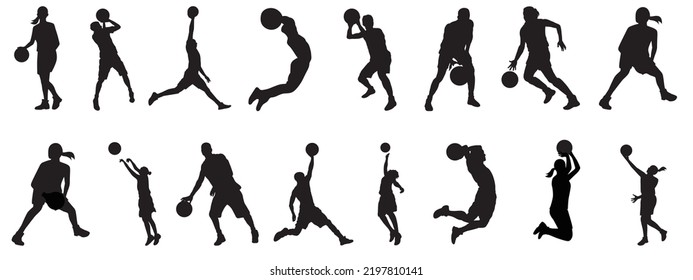 Basketball silhouettes. Vector set of Basketball players silhouettes.