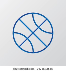 Basketball simple icon vector. Flat design. Paper cut design. Cutted blue symbol with shadow. Gray background.ai